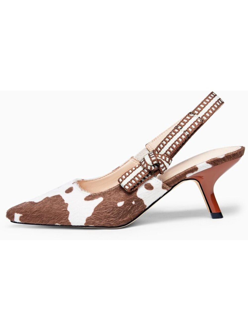 Women's Light Brown Slingback Kitten Heels Pointed Toe Bowknot Knitted Sandals - Picture 2 of 4